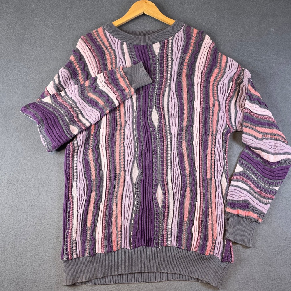 Head Sports Wear Sweater Mens Large Purple 3D Knit Textured Cotton Y2K 90s